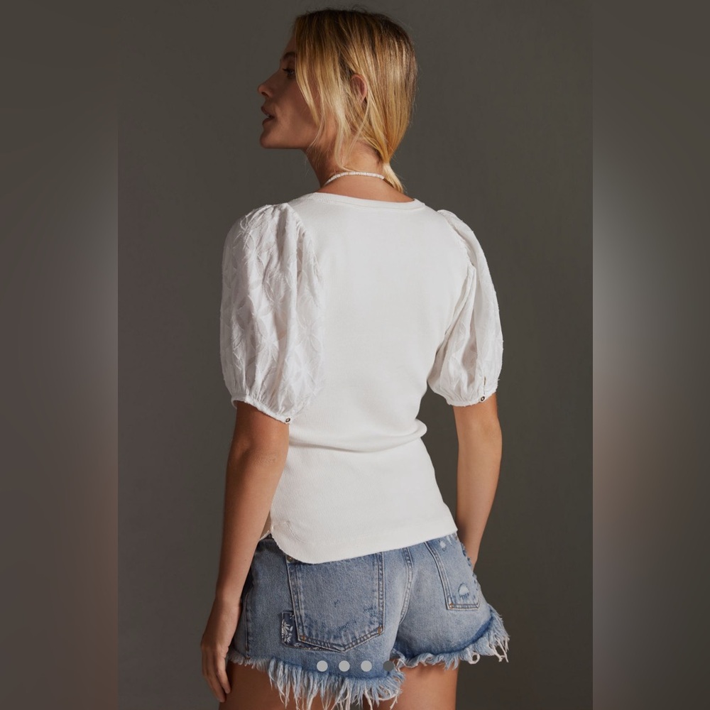 Pilcro White Puff-Sleeve Button Front Top - Picture 7 of 13